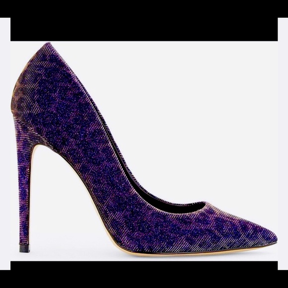 Aldo Hanrietta Sequins Pump Party shoes size 5 Sequins Purple Gold Leopard print - Picture 2 of 14